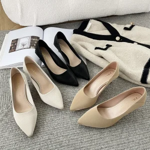 020466 1 Women’s High Pointed Toe Professional Work Shoes Soft Surface Extra Wide Plus Size41 45 Thin Mesh
