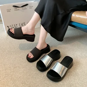 0389 3 Platform Thick Soled Women’s Slippers Korean Summer Spring Beach French Style Plus Size Wide Outdoor Sandals