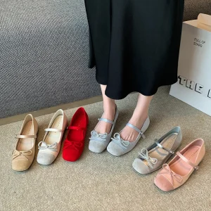 039 13 Designer Women’s Mary Jane Flats Ballet Shoes With Soft Inner&Buckle Strap Lightweight Casual Shoes Bow Korean Fashion