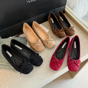 039 1French Elegant Women’s Flats With Retro Shallow Mouth Ballet Flats Elevator Shoes Slip On Plus Sizes 41 45 Bow Decoration