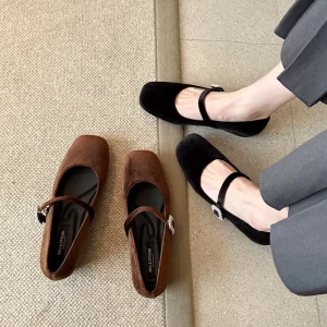 039 8 Vintage Ballet Style Velvet Women’s Mary Jane Flat Shoes Casual Big Size35 45 Rhinestone Buckle Height Increase