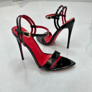 10-12cm European American Black Patent Leather Stiletto Heel Women’s Autumn Solid Color Elegant High-end Open Toe