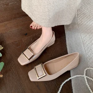 1001 20 Women’s Flats Square Metal Button Chunky Heel Comfort Slip on Office Work Shoes Large Size 35 to 45