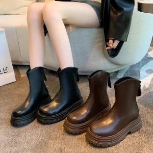 111 3Fashion Women’s Short Boots Shoes Platform Ankle Booties Daily Elegant High Chunky Heel PU Leather Outdoor Boots for Ladies
