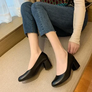 1138 3Plus Size 41 45 Women’s Work Shoes Thick Heels Slip On Comfort Breathable Anti Slip Office Soft Shoes for Standing Daily