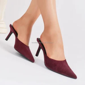 1208 33 Autumn Custom Suede Mule Heel Shoes Simple Style Solid Color Pointed Toe High Heeled Mule Sandals for Women