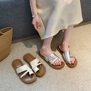 158 2 Women’s Retro Roman Sandals Korean Style Slip On Platform Trendy Toe Opening Design Large Size for Autumn for Wide Feet