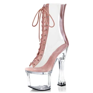 18 cm High Heel Boots Open Toe Skinny Nightclub Dancing Shoes Transparent Crossdressers Platform Fashion Women’s Ankle Boots
