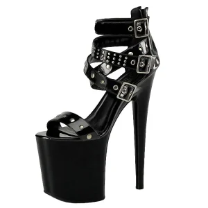 20 cm Rivet Buckle Fashion High Heels Platform Model Walk Show High Heels Women’s Leaky Toe Large Sandals
