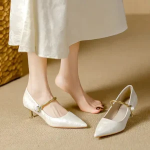 237 23 Summer Fashion Wedding Women’s Pointed Toe Ankle Strap Shoes Thin Heels Super High (8cm) Solid Color PU Upper