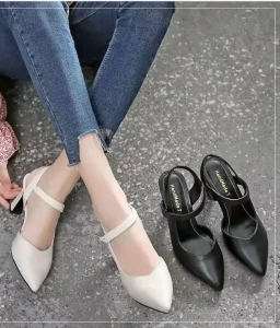 34 42 Soft High Heeled Shoes Women’s Pointed toe Ankle strap All match Chunky heeled Mother Sandals Rubber