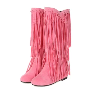 34 43 Large Size Women’s Suede Boots Light Rubber Outsole Autumn Winter Casual Tassel College Style Flat High Cylinder Heel