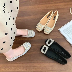 3688-55 Women’s Comfortable Soft Sole Flat Shoes Large Size Slip-On Loafers with Wide Forefoot for Fat Feet Single Shoes