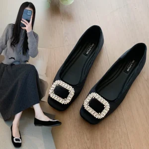 3688 56 Women’s Casual Flats Rhinestone Shallow Mouth Square Toe Single Shoes Closed Toe Solid