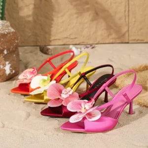 4302A 14 Custom Women’s Floral Summer Sandals Beach Slippers Stiletto Heels Flip Flops for Outdoor Party