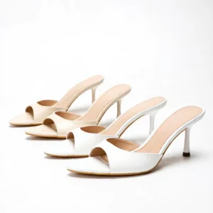 4302A 17 Summer Women’s Open Back High Heel Sandals Simple Fashion Mule Heels Slip On for Outdoor Wear