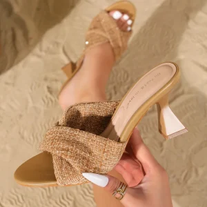 4302C 1 Vintage Open Toe Women’s High Heels Comfortable Ladies Shoes with Open Back Counter for Summer
