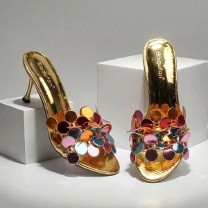 5188 1 Plus Size Women’s High Heel Slippers Outdoor Summer Shoes Sequin Wedding Shoes