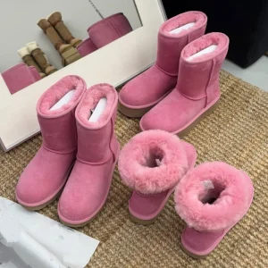 5825 Mid-calf Thick Sole 3cm Shearling Snow Boots Women’s Cute Pink Slip-on Warm Comfortable Furry Boots
