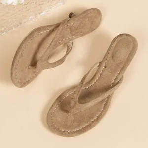 5991 Women’s Solid-colored Fleece Flip-flops Sandals Sexy Ladies Sandals Mid Heels Big Size 35-43 Factory Direct Sale