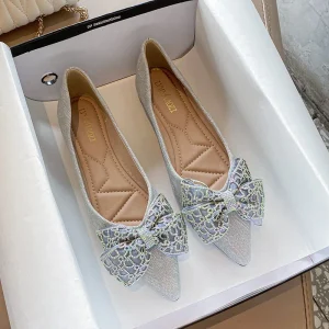 658-10 Spring New Pointed Toe Women Flats Shoes Bowknot Soft-soled Ladies Casual Dress Shoes