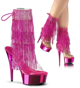 6inch 15cm Women’s Ankle Boots Sexy Tassel Thin Heel Back Lace up Pole Dance Fringe Shoes Autumn Summer Height Increasing