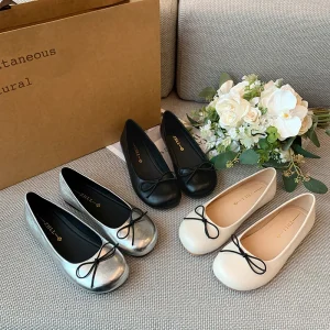 708-14 Custom Wide Width Ballet Flats Slip on Bow Decoration Plus-size 35-45 Women’s Shoes Soft Comfortable Casual Daily Wear