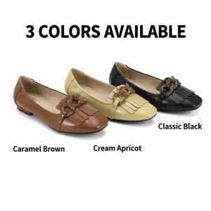 828 4 OEM Service PU Tassel Decorative Buckle Flat Shoes Women’s Shallow Mouth Square Toe Office Casual Flats