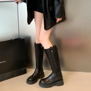 861 4 Wide Calf Women’s Knee High Boots Riding Boots Winter Breathable Comfort Stretchable Chunky Heel Zip up Plus Size 41 45