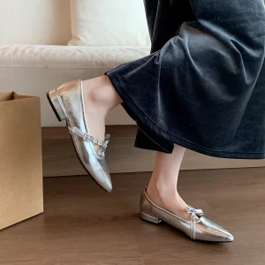 8885 2 Factory Direct Women’s Pointed Toe Ballet Flats Crisscross Rhinestone Straps Comfortable Slip on Shoes for Women