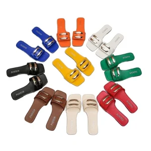9 Color Plus Size Chain Flat Bottomed Women’s 2412 Square Head Sandals Fashionable Autumn Non Slip PU Insole Sandals