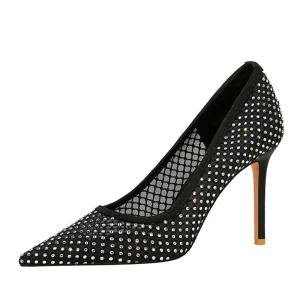 9329 1 Mesh High Heels Women’s Pointed All match Shallow Mouth Light Luxury Summer Wedding Shoes Stiletto Heel Height