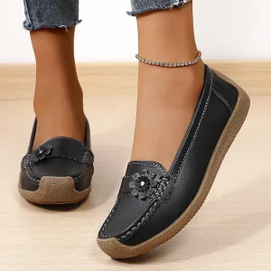 A288 Casual Women’s Flat Shoes with Soft Sole and Soft Surface Comfortable Plus Size Bean Women’s Shoes Spring Loafers