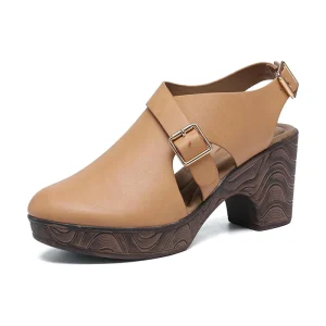 Accept Custom Logo Women’s Comfy Low Block Chunky Heels Sandals Closed Round Toe Casual Adjustable Slingback Strap Clogs