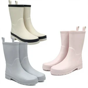 Adult Simple Fashion Rubber Waterproof Round Toe Rain Boots Women’s Non slip Wear resistant Mid calf Comfortable All Seasons