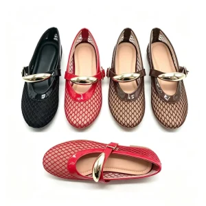 Africa Fashion Modern Soft Sole Adjustable Strap Flats Women Elegant Transparent Net Ballerinas