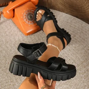 African European Large Size Womens Sandals Stylish Flat Heel Peep Toe Gladiator