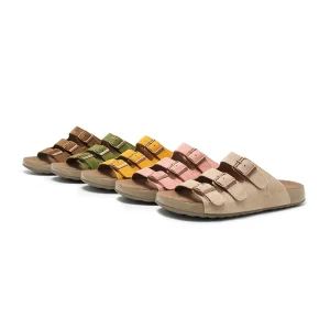 All Match Women’s Slide Sandals with Triple Buckle Straps Casual Flats