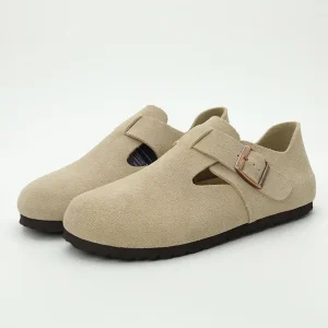 All-Purpose German Style Cork Sandals Cow Suede Mules Cowskin Adjustable Webbing Flat Sandals for Walking Beach Indoor