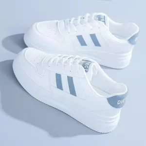 All Seasons New Korean Style White Comfort Sneakers Breathable Street Shoes Women’s Thick Soled Platform PU Upper Rubber