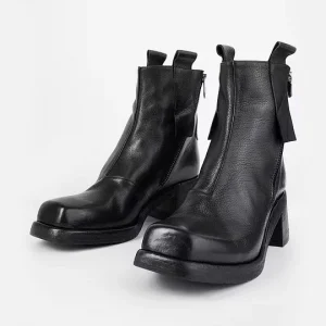 Ankle Boots Botas Para Mujeres Square-toe Block Heel Short Boots Pull Tabs Zipper Closure Women’s Boots