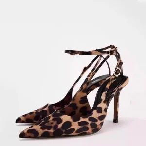 Ankle Strap Roman Fashion Women’s Sexy Shoes Lace Up High Heel Leopard Print Women’s Sandals