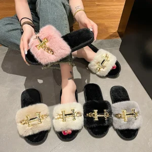 Anti-slip Women’s High Resilience Slippers Winter Warm Indoor Flats Thick Sole Slippers for Home Use
