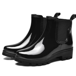 As 02 Custom Fashion Black Light Weight Ankle Water Resistant Women’s PVC Rain Shoes Boots for Ladies