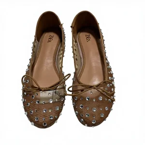 Autumn Breathable Solid Round Toe Shallow Mouth Casual Women’s Shoes Rhinestone Bow Decoration Starry Ballet Flat