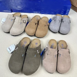 Autumn Half-Covered Slippers for Children Cork Sole Cowhide Heightened Thick Sole Slides