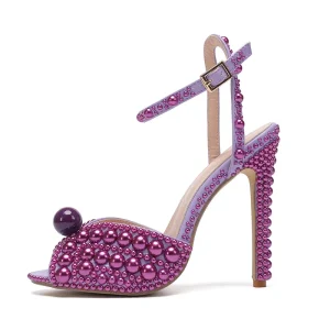 Autumn New Fish Mouth High Heeled Shoe Fine Heels Light Mouth Rhinestone Pearl Women’s Single Shoe Wedding