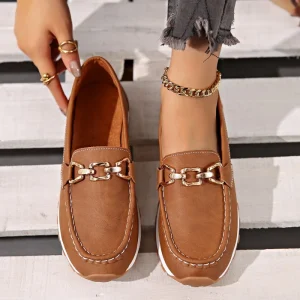 Autumn New Large Size Women’s Flat Shoe Slip On Casual Loafers Thick Sole PU Upper Fashion Trend Mixed Colors