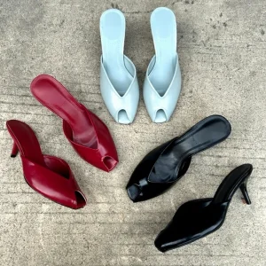 Autumn New Style Niche Design Women’s Closed Toe Mules 7CM High Heel Fish Mouth Slip On Sandals with Rubber Sole