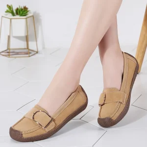 Autumn New Women’s Genuine Leather Loafers Casual Mom Shoes Slip-On Closure Solid Soft Sole Rubber Versatile Export Large